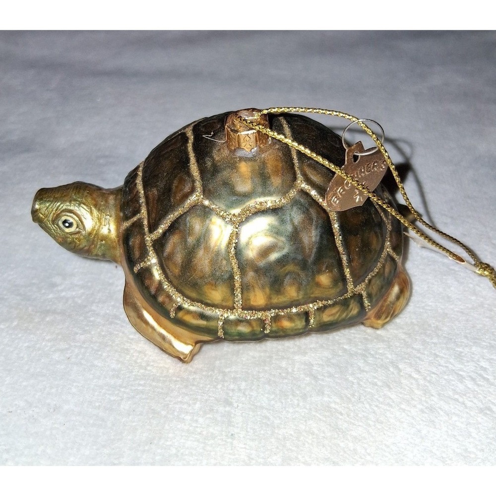 Bronner's Turtle Glass Christmas Ornament 4" Figural Glitter Shell